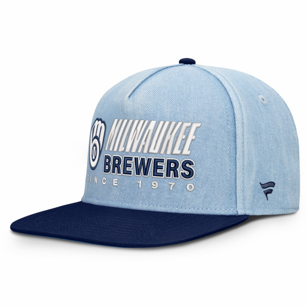 Milwaukee Brewers Fanatics Twinbill Snapback Hat - Denim - Fanatics on Sale