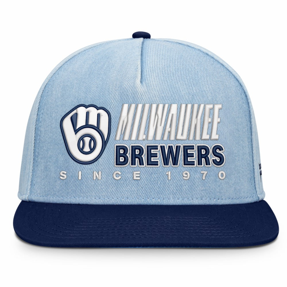 Milwaukee Brewers Fanatics Twinbill Snapback Hat - Denim - Fanatics on Sale