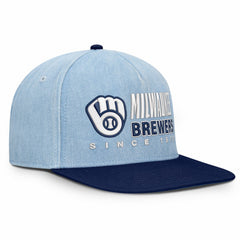 Milwaukee Brewers Fanatics Twinbill Snapback Hat - Denim - Fanatics on Sale
