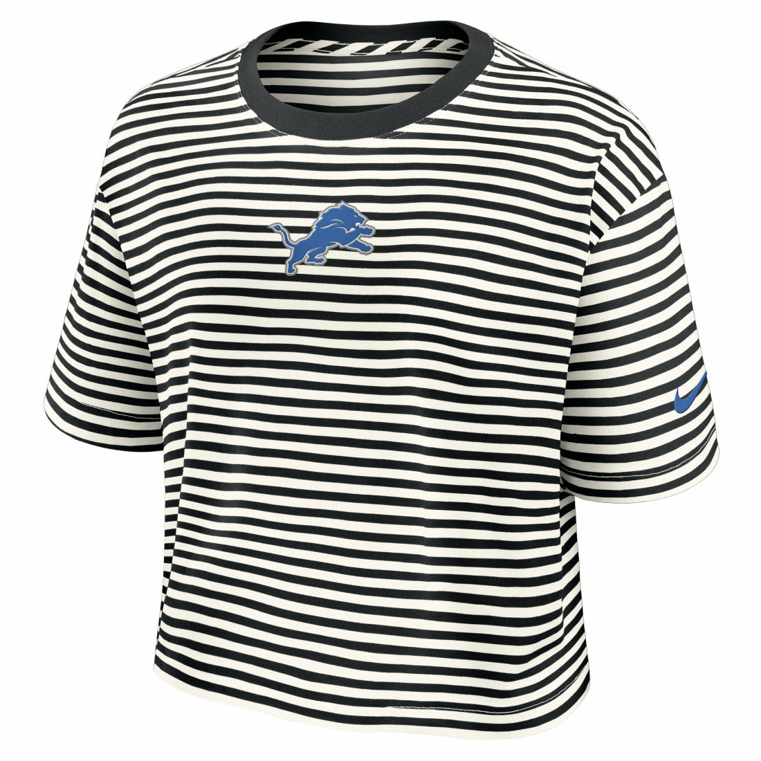Nike Detroit Lions Women's Striped Cropped T-Shirt Black/Cream