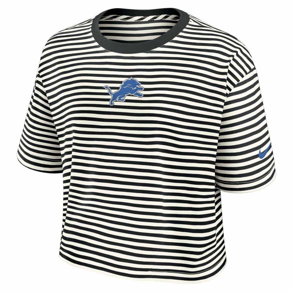 Nike Detroit Lions Women's Striped Cropped T-Shirt Black/Cream