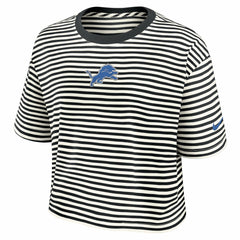 Nike Detroit Lions Women's Striped Cropped T-Shirt Black/Cream