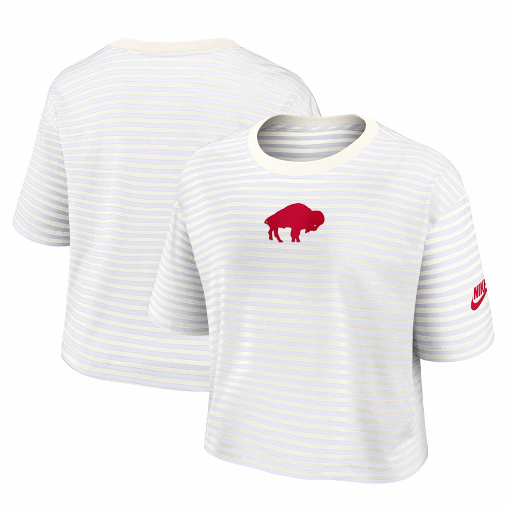 Nike Buffalo Bills Women's Striped Cropped T-Shirt White/Cream
