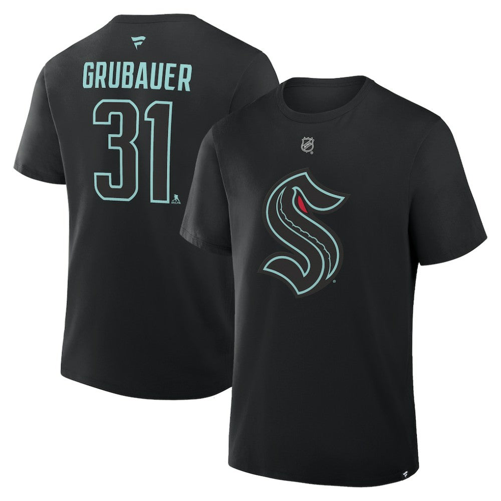 Philipp Grubauer Seattle Kraken Fanatics Authentic Stack Name & Number T-Shirt - Black - NHL 2001569442