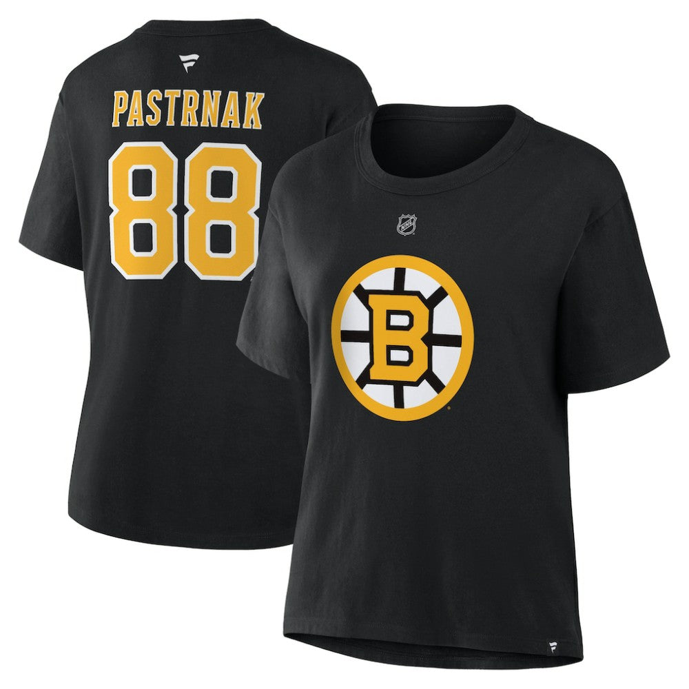 David Pastrnak Boston Bruins Fanatics Women's Authentic Stack Name & Number T-Shirt - Black - NHL 2001569535