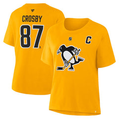 Sidney Crosby Pittsburgh Penguins Fanatics Women's Authentic Stack Name & Number T-Shirt - Gold - NHL 2001570564