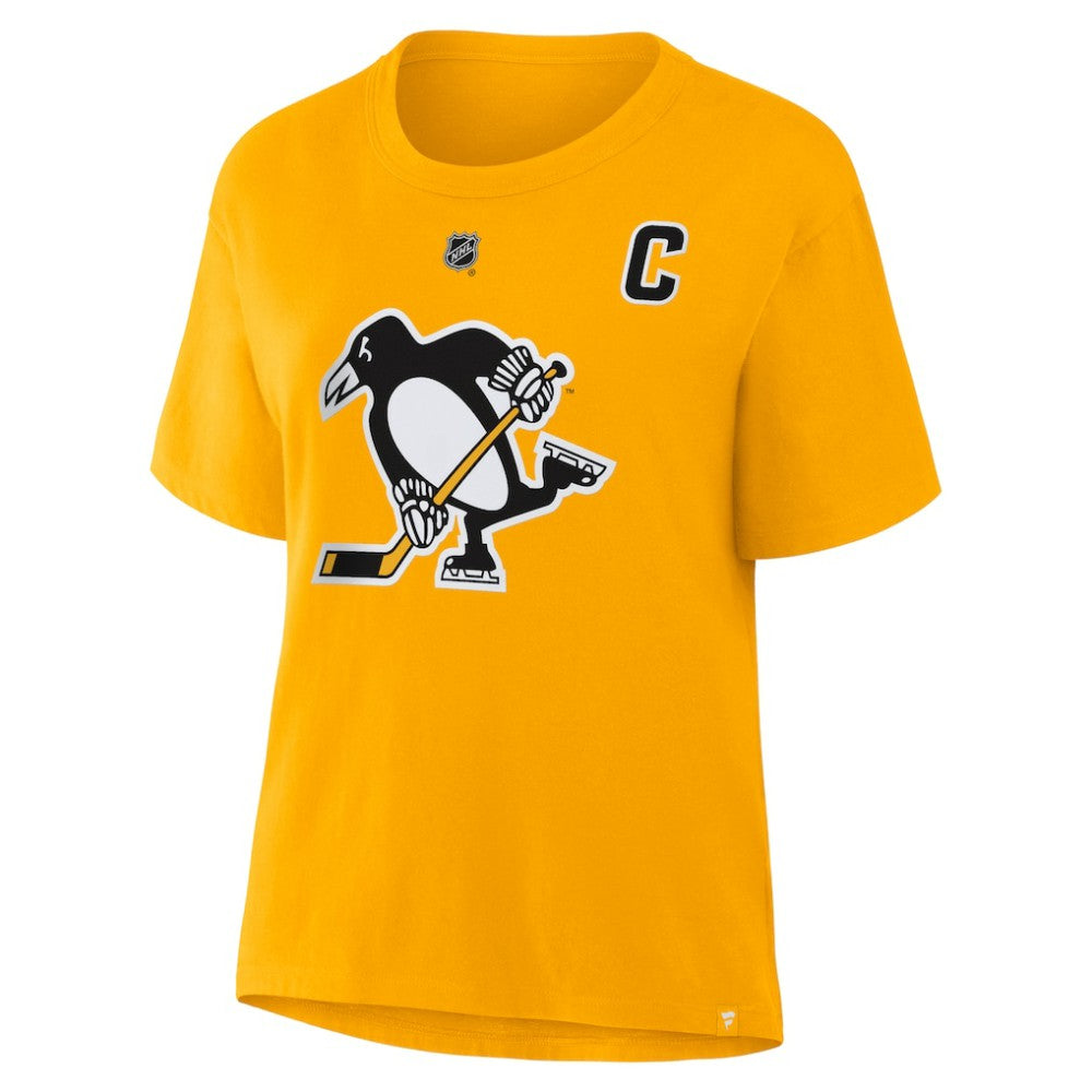 Sidney Crosby Pittsburgh Penguins Fanatics Women's Authentic Stack Name & Number T-Shirt - Gold - NHL 2001570564