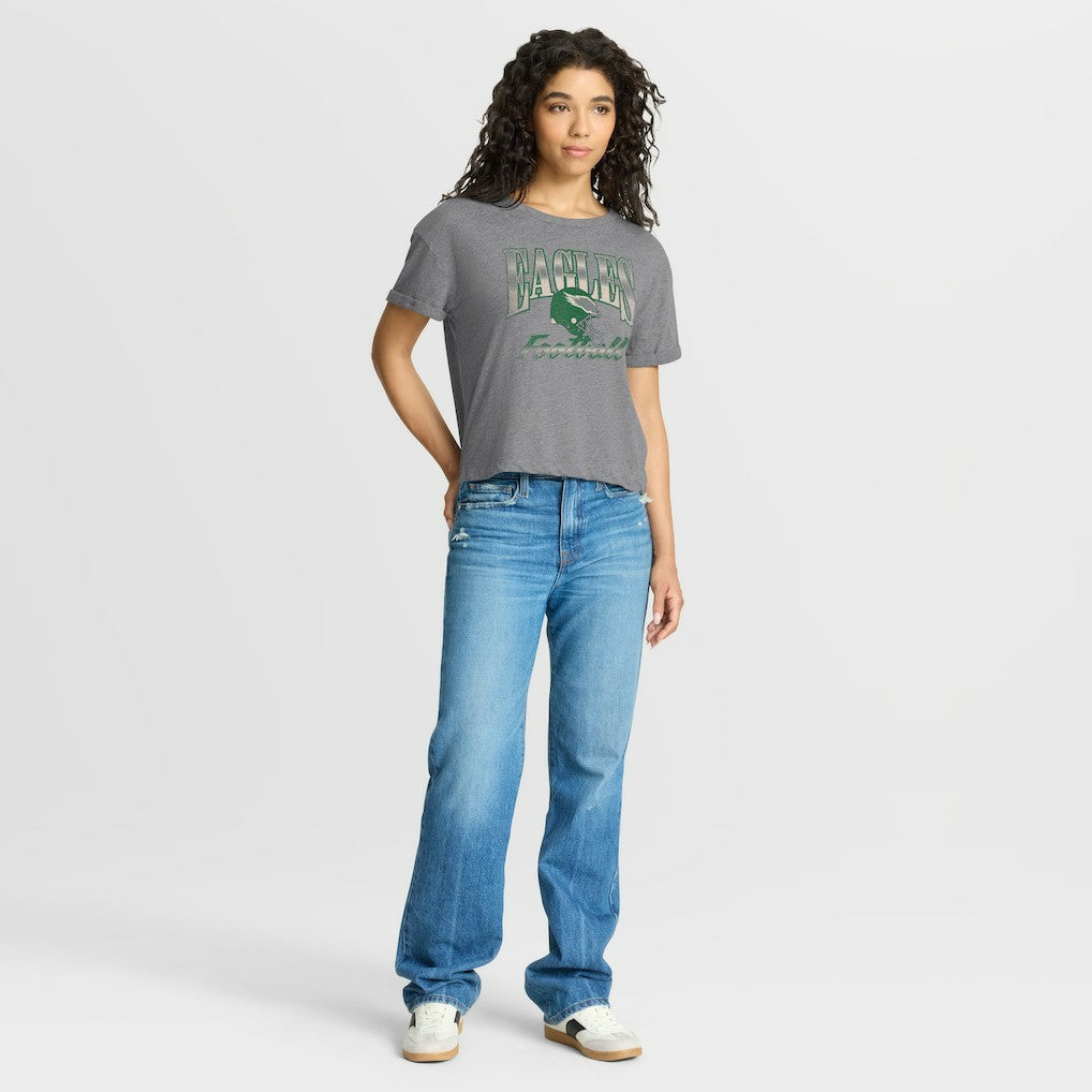 Fanatics Philadelphia Eagles Women's Overplayed Tribute Tri-Blend Boxy T-Shirt Heather Gray