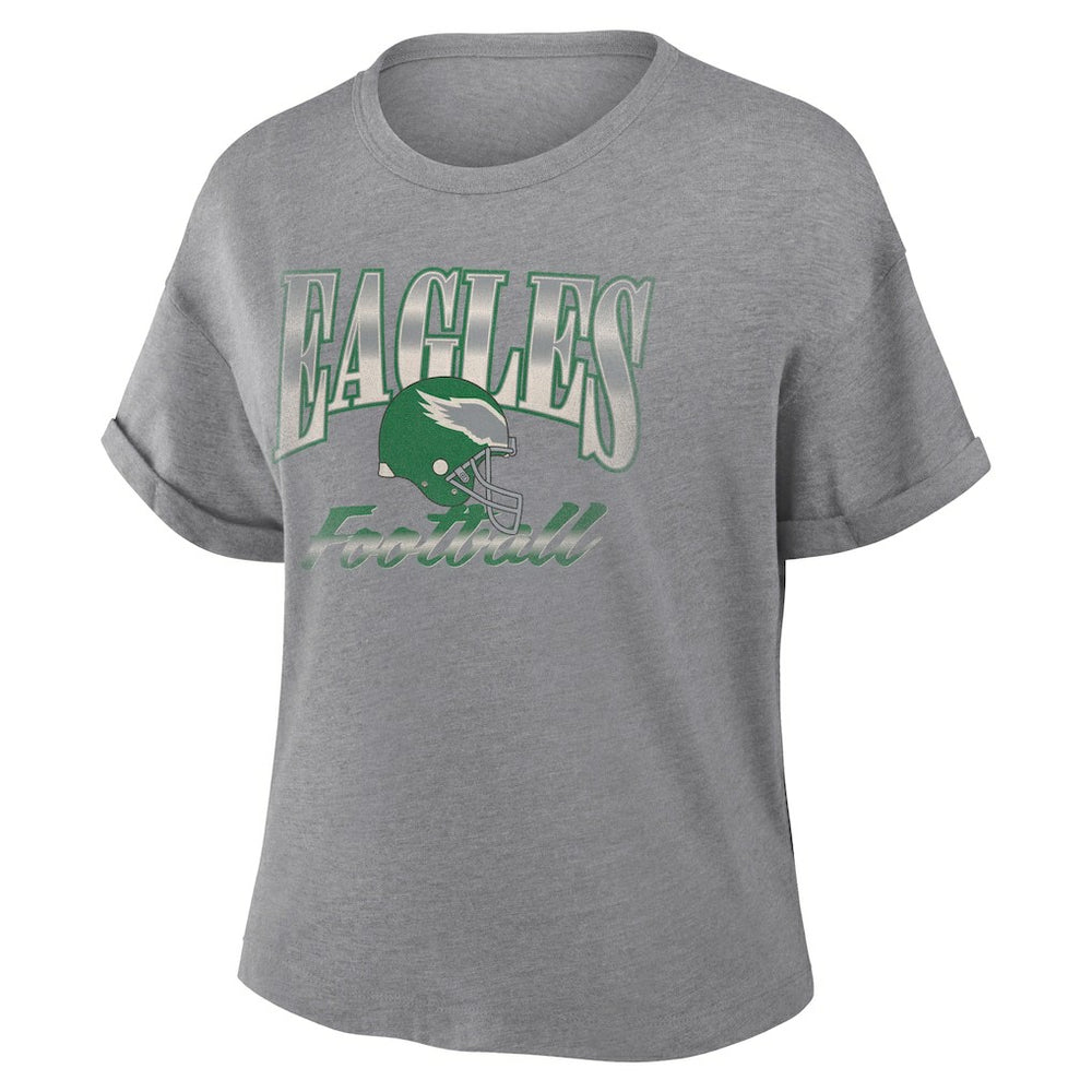 Fanatics Philadelphia Eagles Women's Overplayed Tribute Tri-Blend Boxy T-Shirt Heather Gray