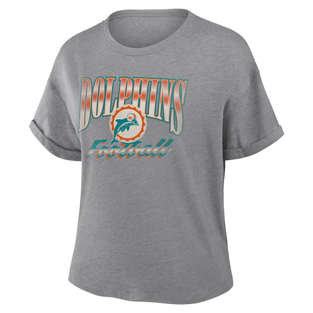 Fanatics Miami Dolphins Women's Overplayed Tribute Tri-Blend Boxy T-Shirt Heather Gray