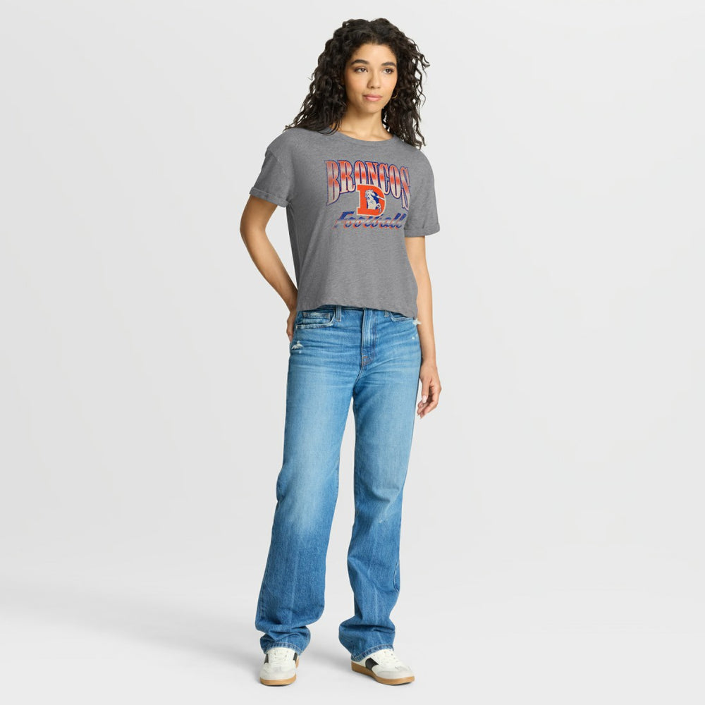Fanatics Denver Broncos Women's Overplayed Tribute Tri-Blend Boxy T-Shirt Heather Gray