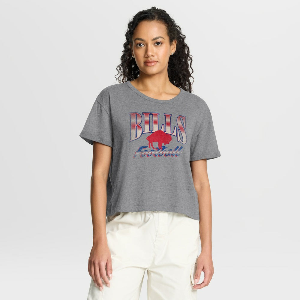 Fanatics Buffalo Bills Women's Overplayed Tribute Tri-Blend Boxy T-Shirt Heather Gray