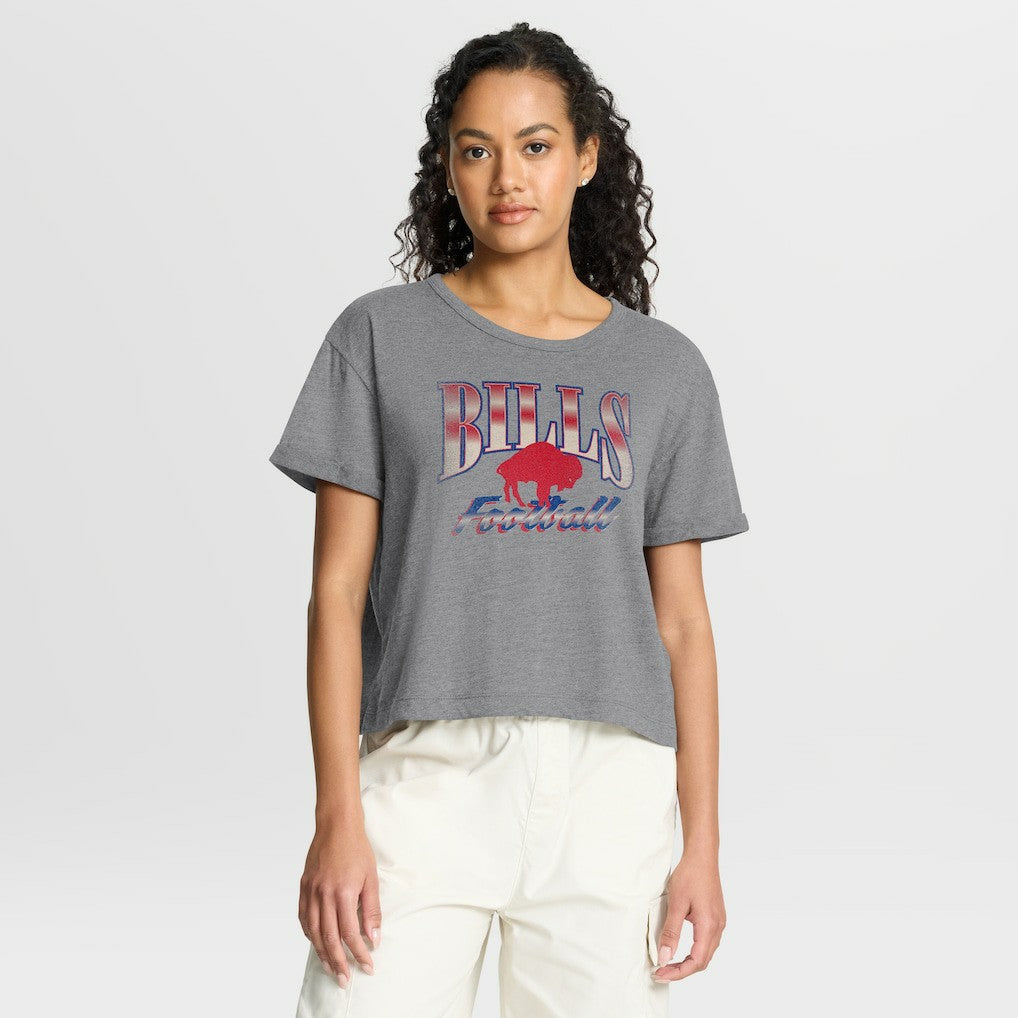 Fanatics Buffalo Bills Women's Overplayed Tribute Tri-Blend Boxy T-Shirt Heather Gray