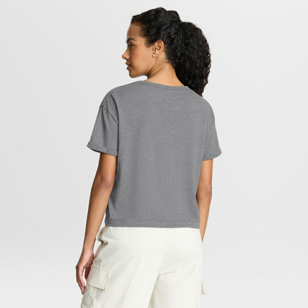Fanatics Buffalo Bills Women's Overplayed Tribute Tri-Blend Boxy T-Shirt Heather Gray