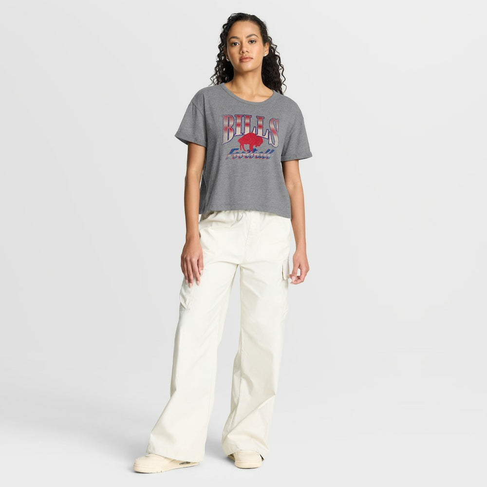 Fanatics Buffalo Bills Women's Overplayed Tribute Tri-Blend Boxy T-Shirt Heather Gray
