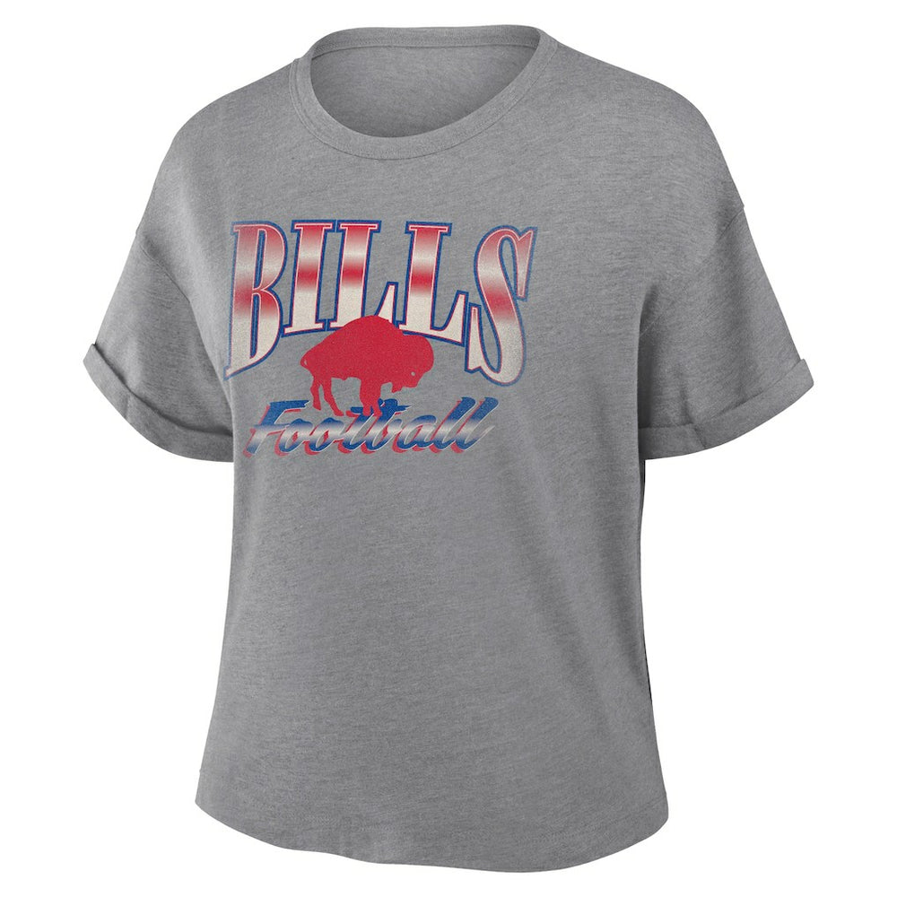Fanatics Buffalo Bills Women's Overplayed Tribute Tri-Blend Boxy T-Shirt Heather Gray