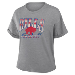 Fanatics Buffalo Bills Women's Overplayed Tribute Tri-Blend Boxy T-Shirt Heather Gray