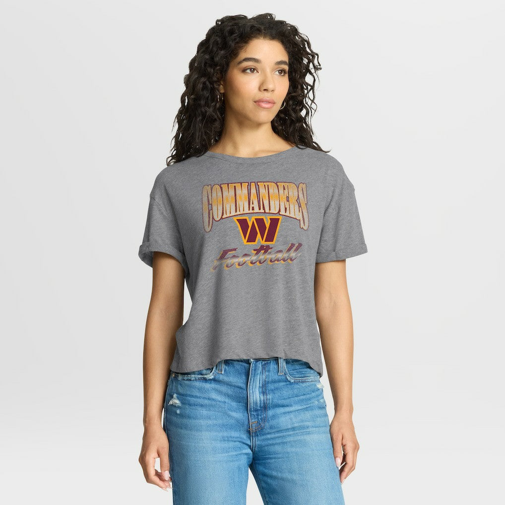 Fanatics Washington Commanders Women's Overplayed Tribute Tri-Blend Boxy T-Shirt Heather Gray