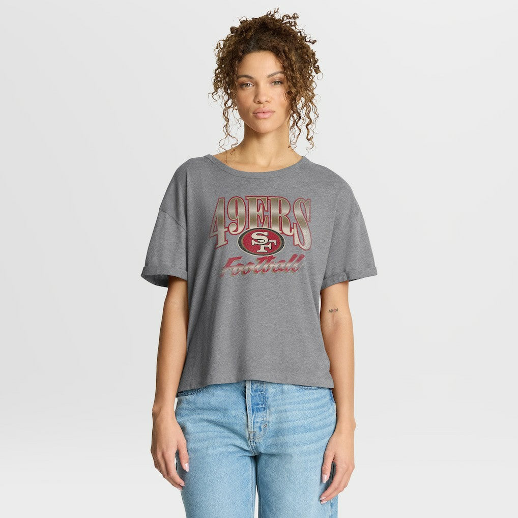 Fanatics San Francisco 49ers Women's Overplayed Tribute Tri-Blend Boxy T-Shirt Heather Gray