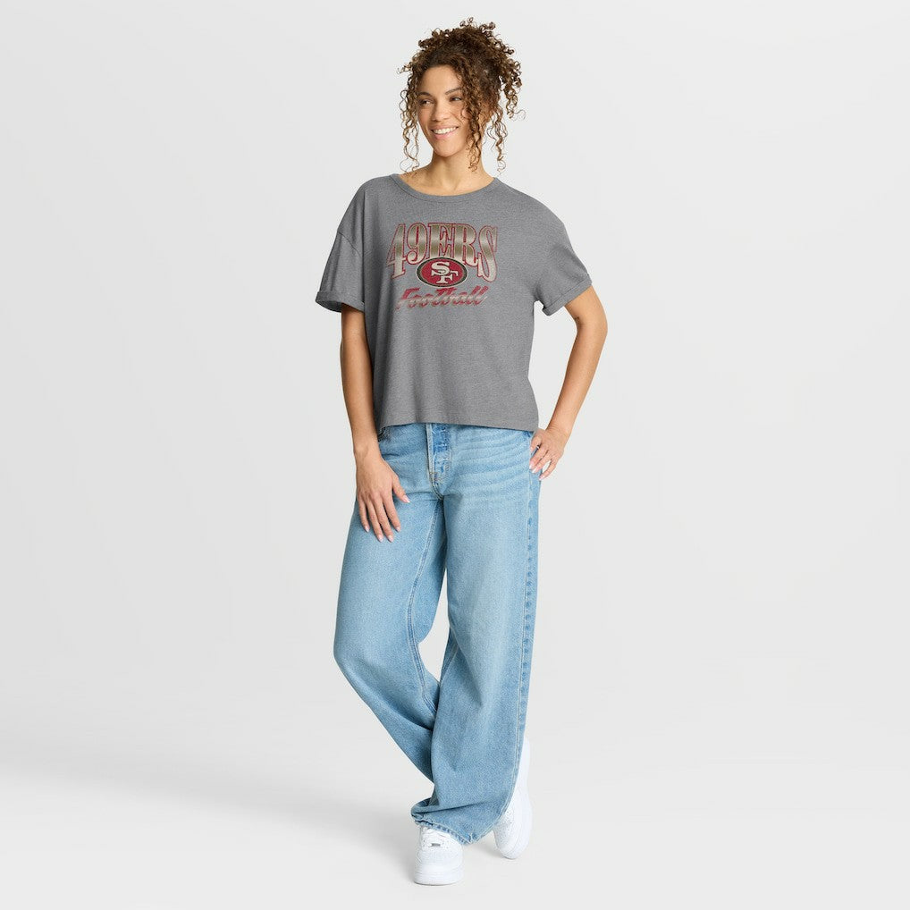 Fanatics San Francisco 49ers Women's Overplayed Tribute Tri-Blend Boxy T-Shirt Heather Gray