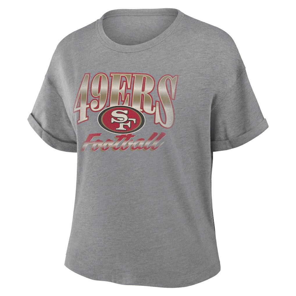 Fanatics San Francisco 49ers Women's Overplayed Tribute Tri-Blend Boxy T-Shirt Heather Gray