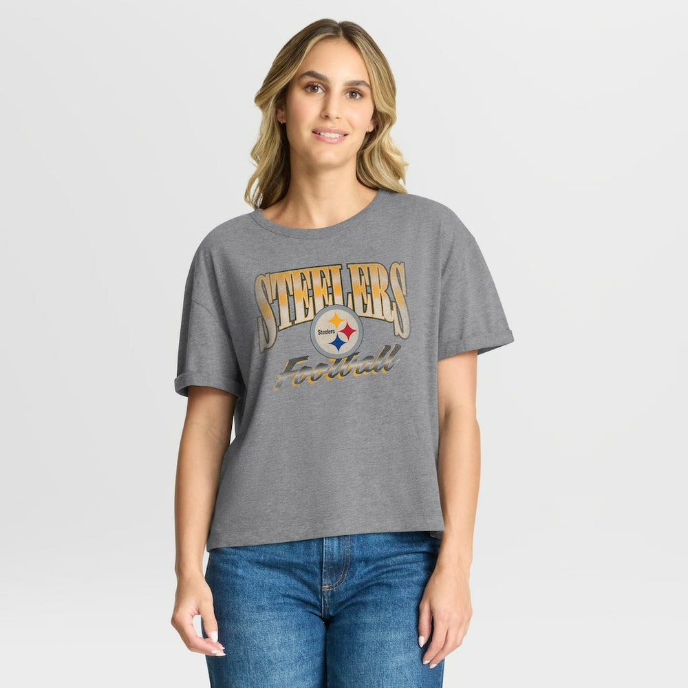 Fanatics Pittsburgh Steelers Women's Overplayed Tribute Tri-Blend Boxy T-Shirt Heather Gray