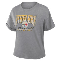 Fanatics Pittsburgh Steelers Women's Overplayed Tribute Tri-Blend Boxy T-Shirt Heather Gray