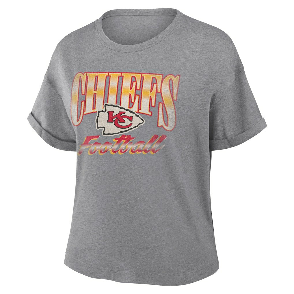 Fanatics Kansas City Chiefs Women's Overplayed Tribute Tri-Blend Boxy T-Shirt Heather Gray