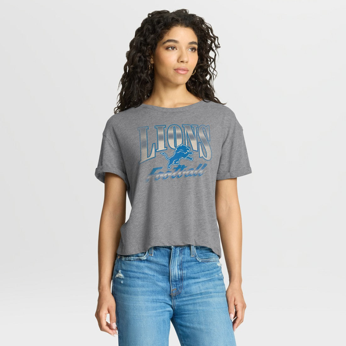 Fanatics Detroit Lions Women's Overplayed Tribute Tri-Blend Boxy T-Shirt Heather Gray