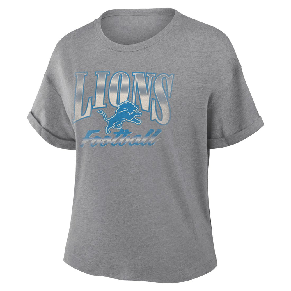 Fanatics Detroit Lions Women's Overplayed Tribute Tri-Blend Boxy T-Shirt Heather Gray