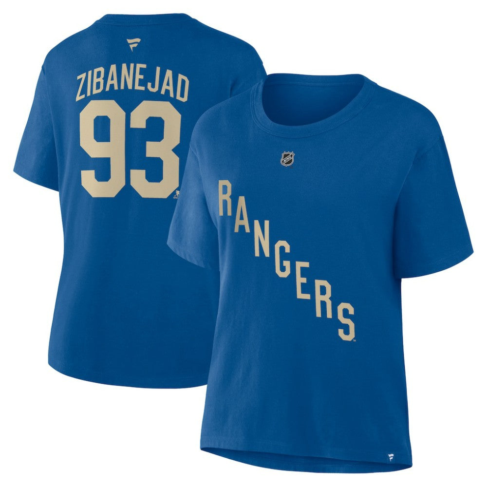 Mika Zibanejad New York Rangers Fanatics Women's Authentic Stack Name & Number T-Shirt - Blue - NHL 2001571409