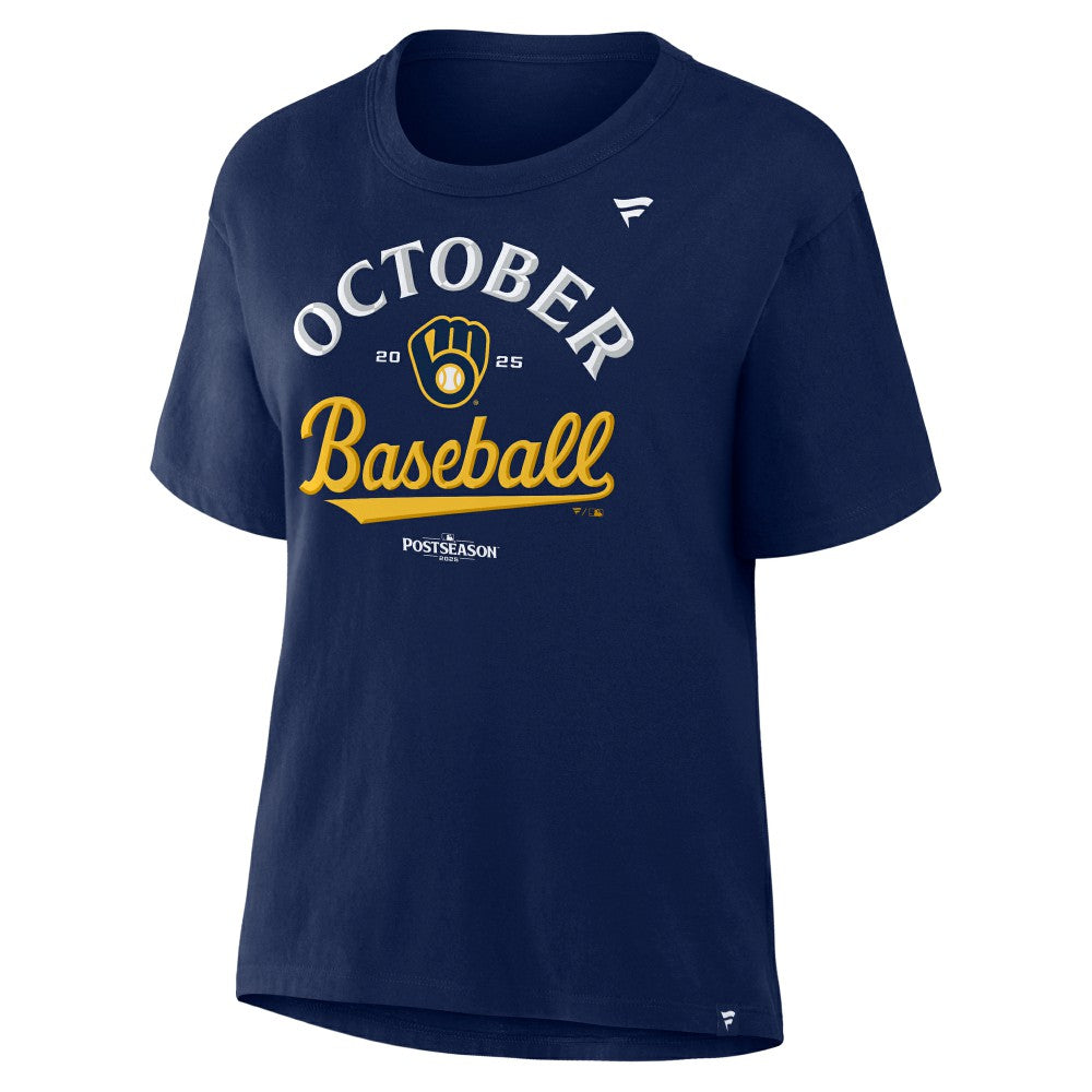 Milwaukee Brewers  Women's 2025 MLB Postseason Locker Room T-Shirt - Navy - MLB Sale