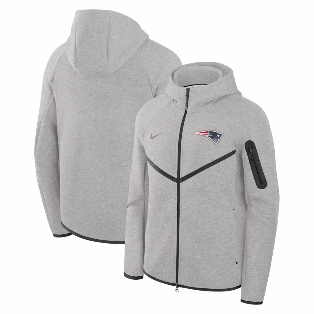 Nike New England Patriots Tech Fleece Raglan Full-Zip Windrunner Hoodie Heather Gray