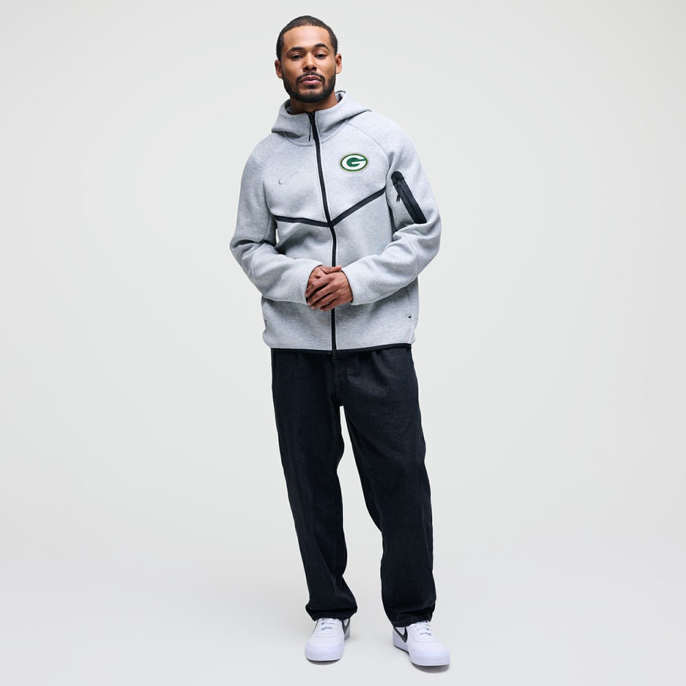 Nike Green Bay Packers Tech Fleece Raglan Full-Zip Windrunner Hoodie Heather Gray