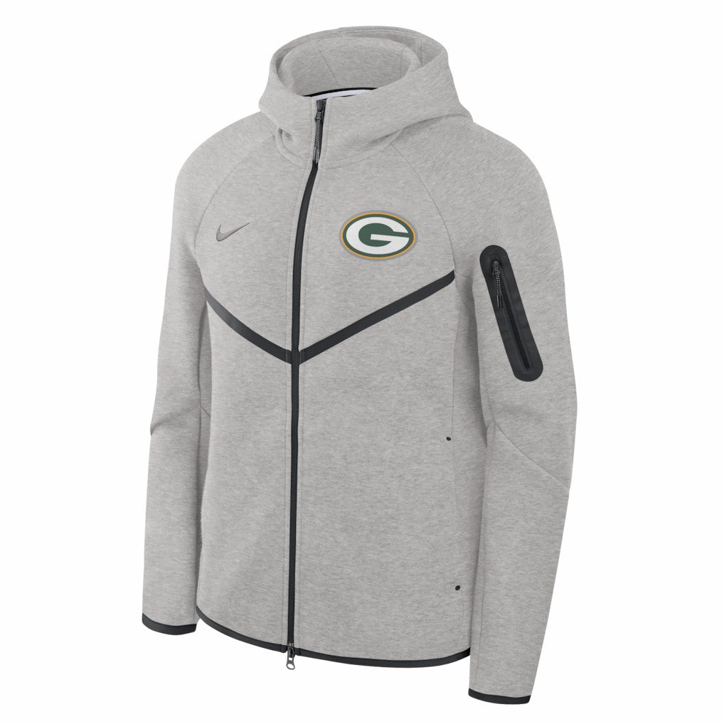 Nike Green Bay Packers Tech Fleece Raglan Full-Zip Windrunner Hoodie Heather Gray