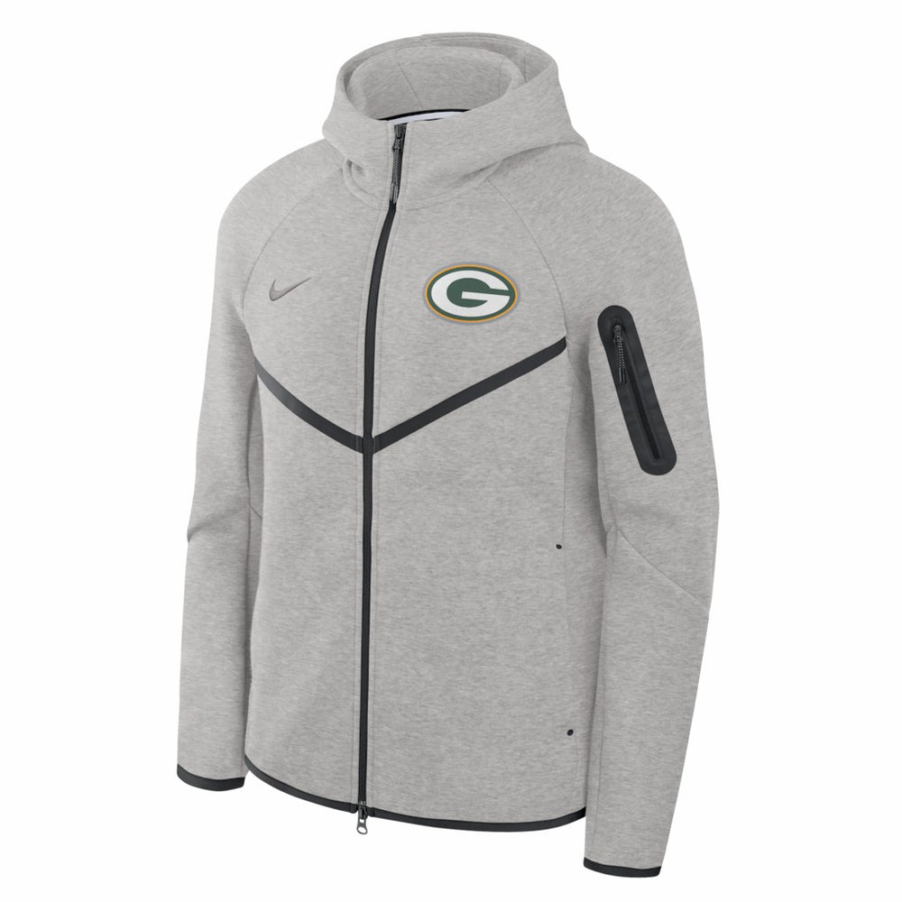 Nike Green Bay Packers Tech Fleece Raglan Full-Zip Windrunner Hoodie Heather Gray