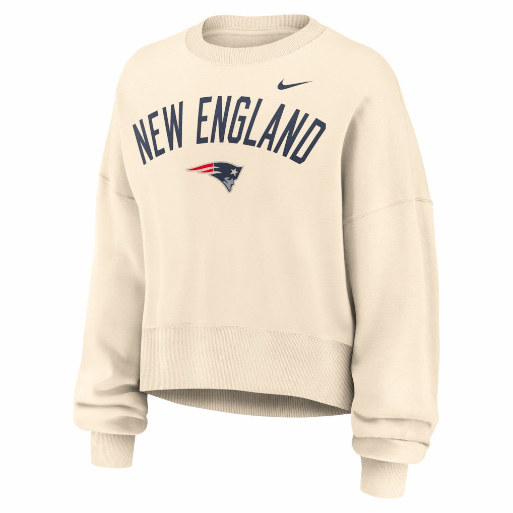 Nike New England Patriots Women's Oversized High Hip Legacy Arch Phoenix Fleece Sweatshirt Natural