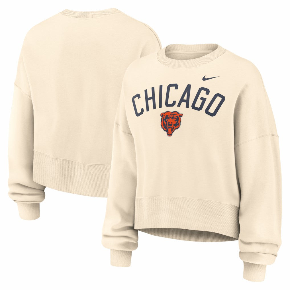 Nike Chicago Bears Women's Oversized High Hip Legacy Arch Phoenix Fleece Sweatshirt Natural