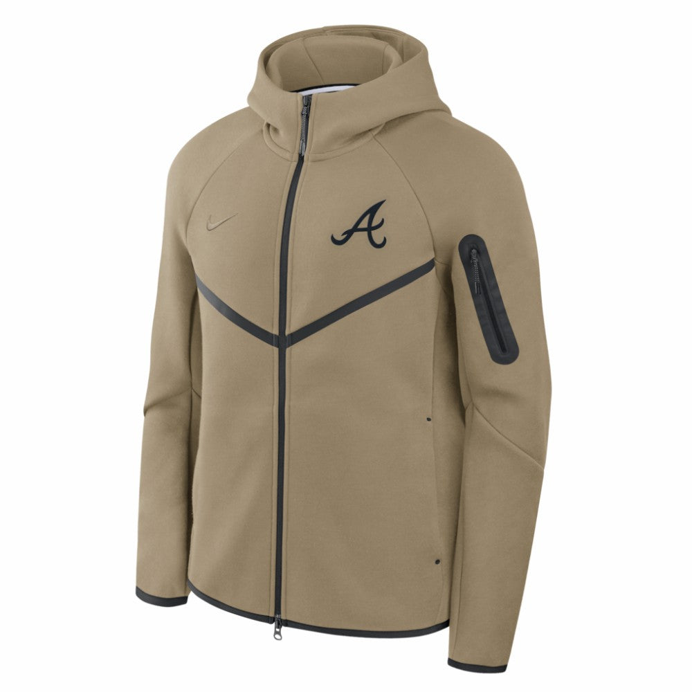 Atlanta Braves Nike Tech Fleece Raglan Full-Zip Windrunner Hoodie - Tan - Nike Lifestyle