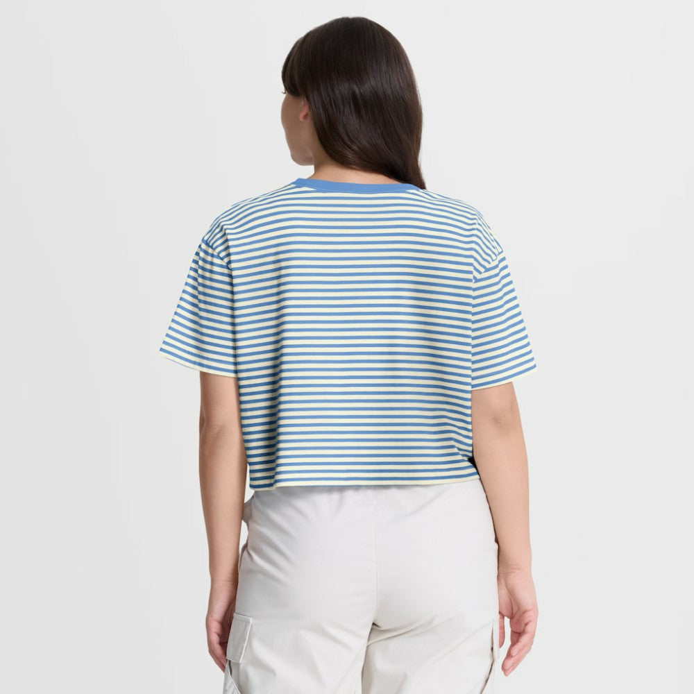 Philadelphia Phillies Nike Women's Cooperstown Collection Striped Cropped T-Shirt - Light Blue/Cream - Nike Lifestyle