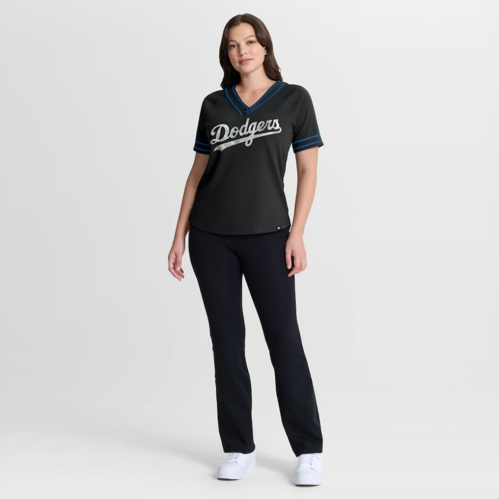 Los Angeles Dodgers Fanatics Women's Diva Race Ahead Raglan V-Neck T-Shirt - Black - Fanatics Sale