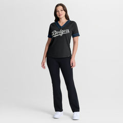 Los Angeles Dodgers Fanatics Women's Diva Race Ahead Raglan V-Neck T-Shirt - Black - Fanatics Sale