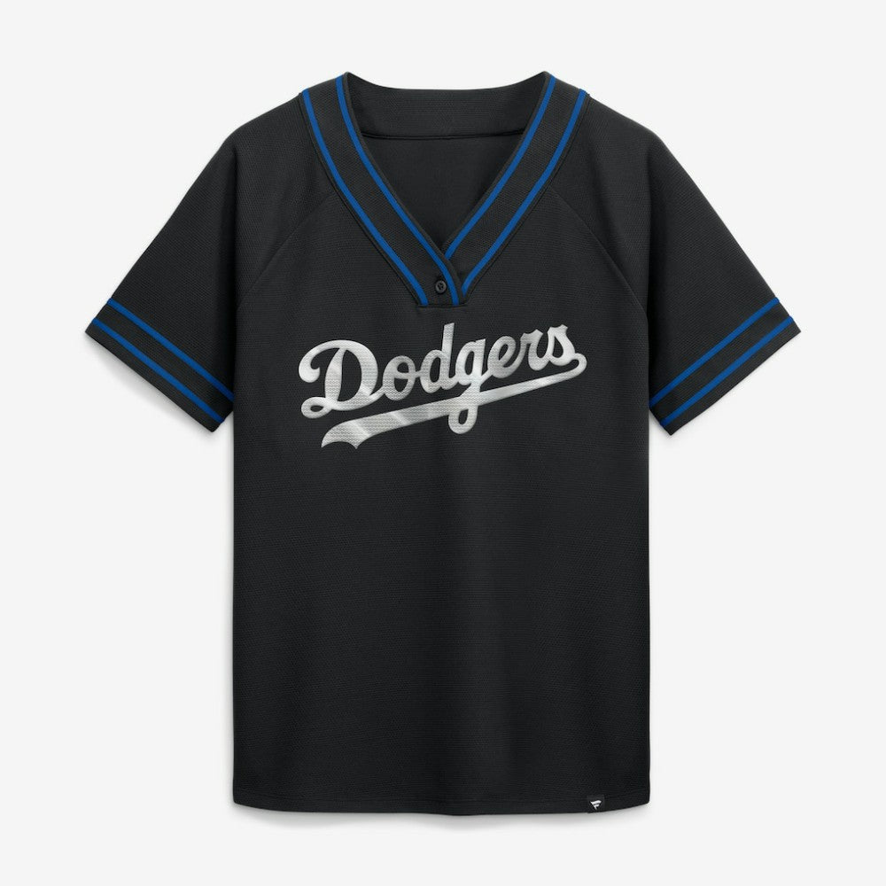 Los Angeles Dodgers Fanatics Women's Diva Race Ahead Raglan V-Neck T-Shirt - Black - Fanatics Sale