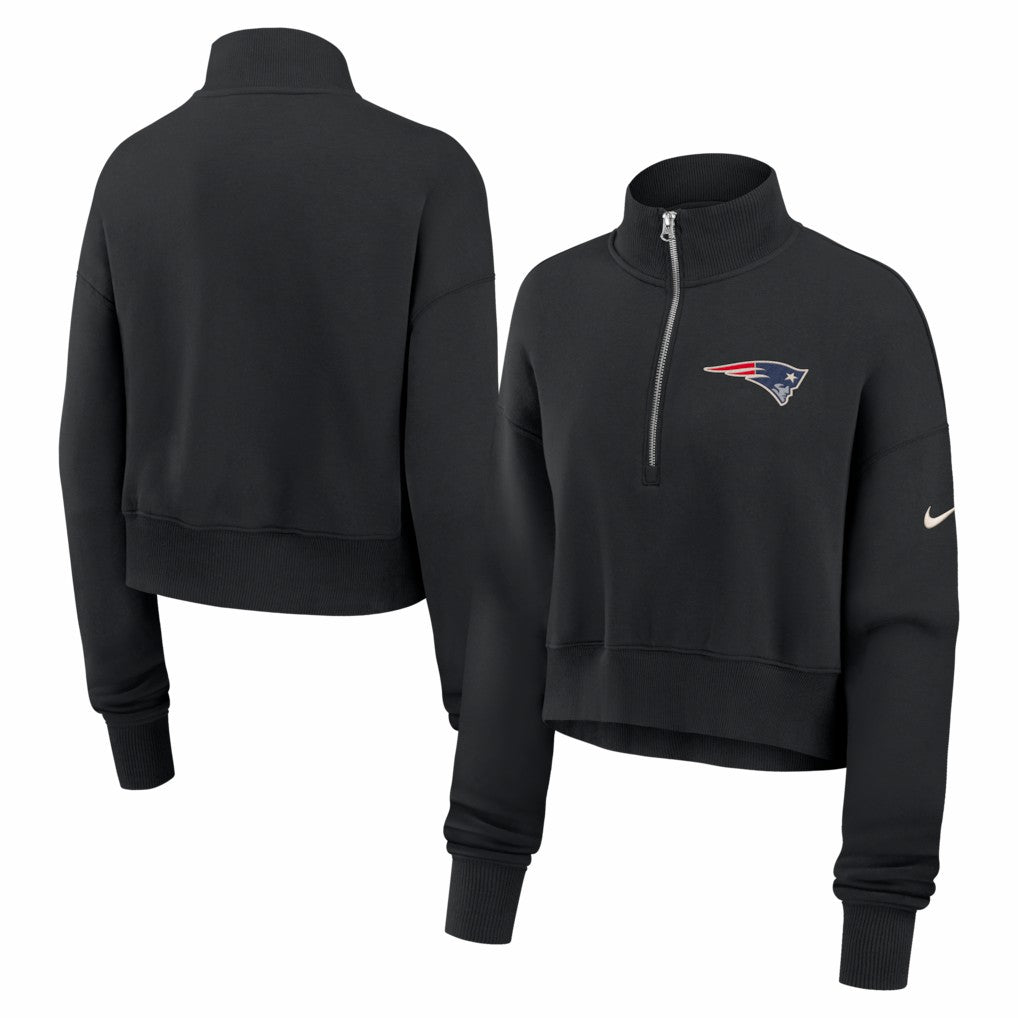 Nike New England Patriots Women's Legacy Phoenix Fleece Cropped Half-Zip Sweatshirt Black