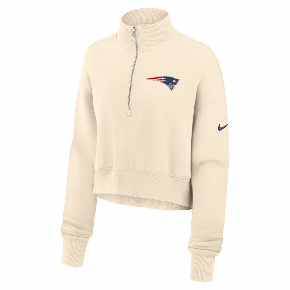 Nike New England Patriots Women's Legacy Phoenix Fleece Cropped Half-Zip Sweatshirt Cream