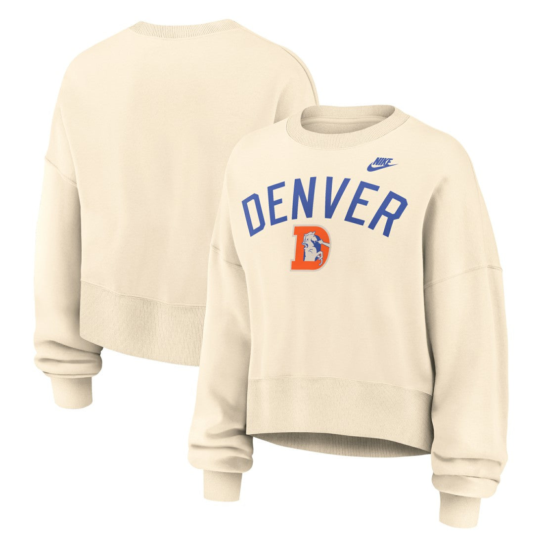 Nike Denver Broncos Women's Oversized High Hip Legacy Arch Phoenix Fleece Sweatshirt Natural