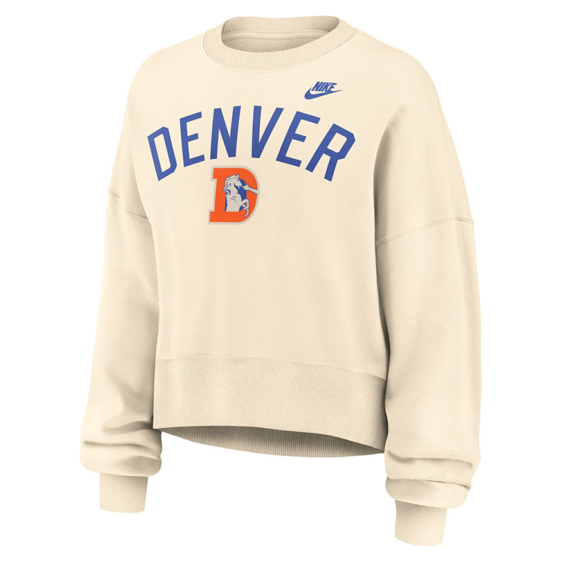 Nike Denver Broncos Women's Oversized High Hip Legacy Arch Phoenix Fleece Sweatshirt Natural