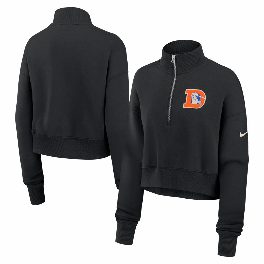 Nike Denver Broncos Women's Legacy Phoenix Fleece Cropped Half-Zip Sweatshirt Black