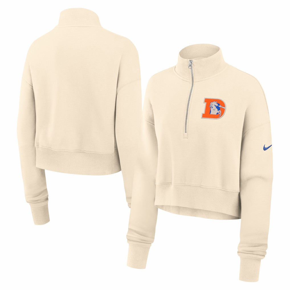 Nike Denver Broncos Women's Legacy Phoenix Fleece Cropped Half-Zip Sweatshirt Cream