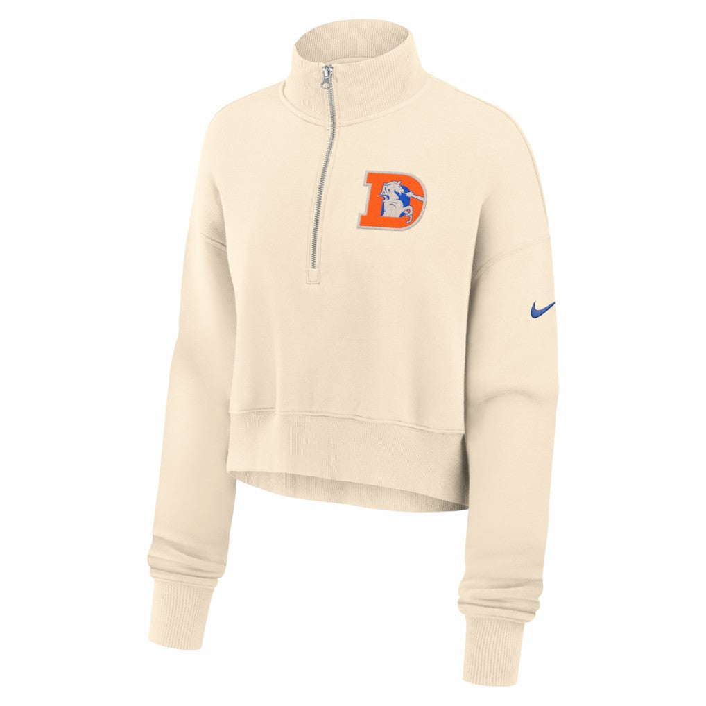 Nike Denver Broncos Women's Legacy Phoenix Fleece Cropped Half-Zip Sweatshirt Cream